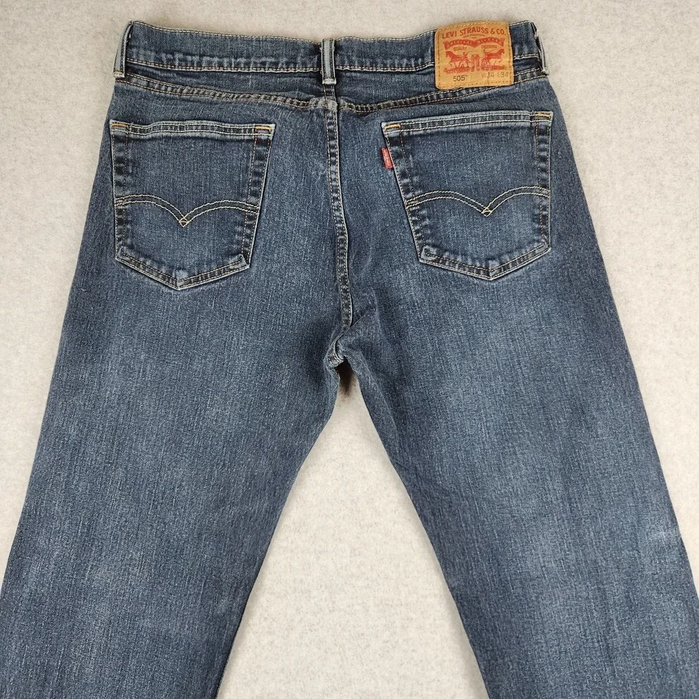 Levi's 505 Regular Fit Straight Leg‎ Jeans Men's W34 L34 Mid Rise Stretch